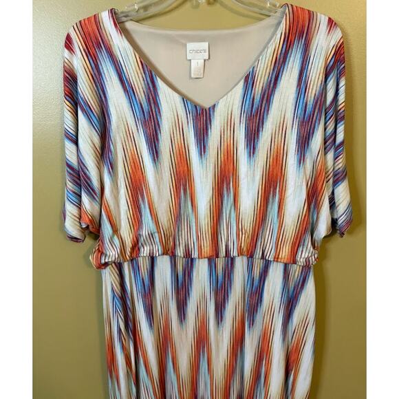 Chico's Ikat Multi Diamond Print Blouson Dress Size 8 (1) - Picture 2 of 6